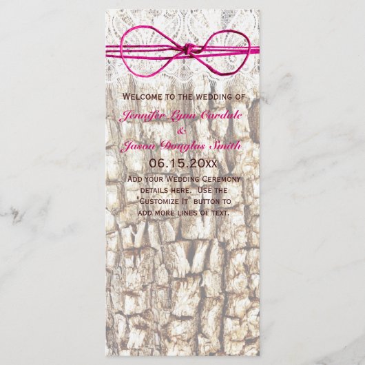 Rustic Country Camo Pink Bow Wedding Invitations Programmakaart (Voorkant)