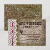 Rustic Country Camo Pink Bow Wedding RSVP-kaarten RSVP Kaartje (Voorkant / Achterkant)