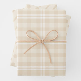 Rustic Country Chic Cream Plaid, Dots & Stripes Inpakpapier Vel
