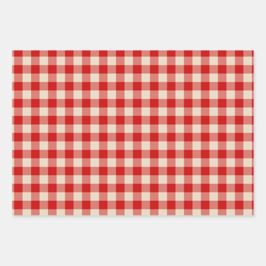 Rustic Country Chic Cream & Red Mixed Plaid Inpakpapier Vel (Voorkant 3)