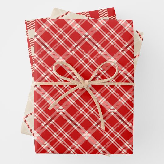 Rustic Country Chic Cream & Red Mixed Plaid Inpakpapier Vel