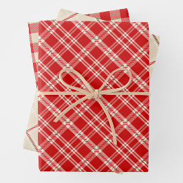 Rustic Country Chic Crème & Rood Geruite Mix Inpakpapier Vel