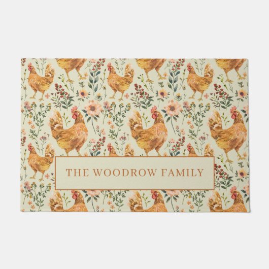 Rustic Country Chicken Family Name Farm Door Mat (Voorkant)