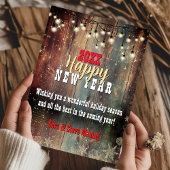 Rustic Country Christmas lights Happy New Year Feestdagenkaart