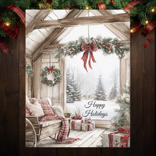 Rustic Country Christmas Scene Happy Holidays Feestdagenkaart