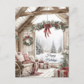 Rustic Country Christmas Scene Happy Holidays Feestdagenkaart (Voorkant)