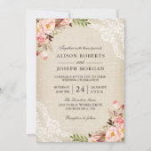 Rustic Country Classy Floral Lace Burlap Wedding Kaart (Voorkant)