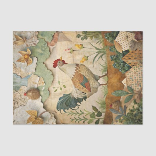 Rustic Country Collage with Chicken Crafting  Tissuepapier (Voorkant)