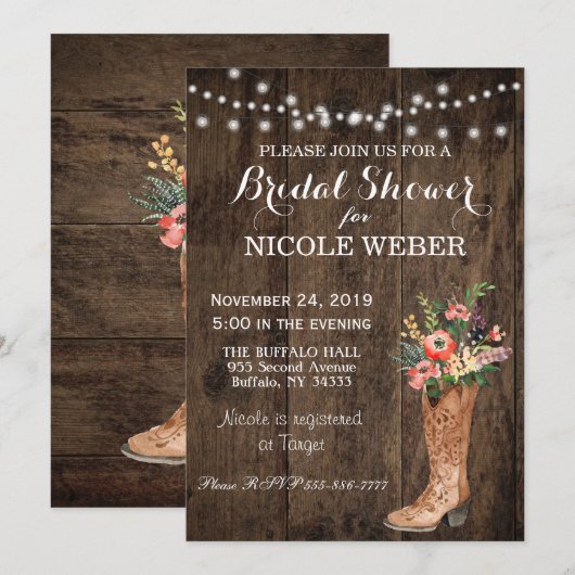 Rustic Country Cowboy Boot Vrijgezellenfeest Uitno Kaart (Voorkant / Achterkant)