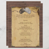 Rustic Country Cowboy Petten Wedding Menu (Voorkant / Achterkant)