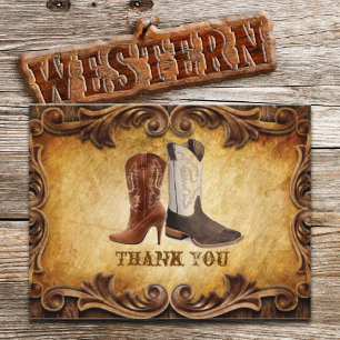 Rustic Country Cowboy Westerne bruiloft bedankt Briefkaart