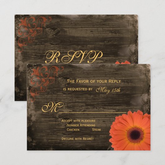 Rustic Country Daisy Barn Wood Wedding RSVP-kaarte RSVP Kaartje (Voorkant / Achterkant)