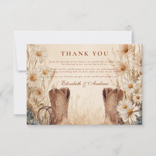 Rustic Country Daisy Boots Wedding Bedankkaart (Voorkant)