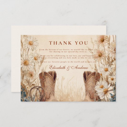 Rustic Country Daisy Boots Wedding Bedankkaart (Voorkant / Achterkant)