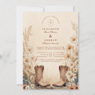 Rustic Country Daisy Boots Wedding Kaart