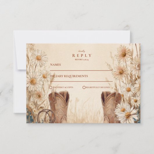 Rustic Country Daisy Boots Wedding RSVP Kaartje (Voorkant)