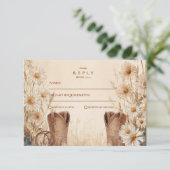 Rustic Country Daisy Boots Wedding RSVP Kaartje (Staand voorkant)