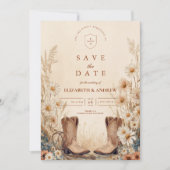 Rustic Country Daisy Boots Wedding Save The Date (Voorkant)