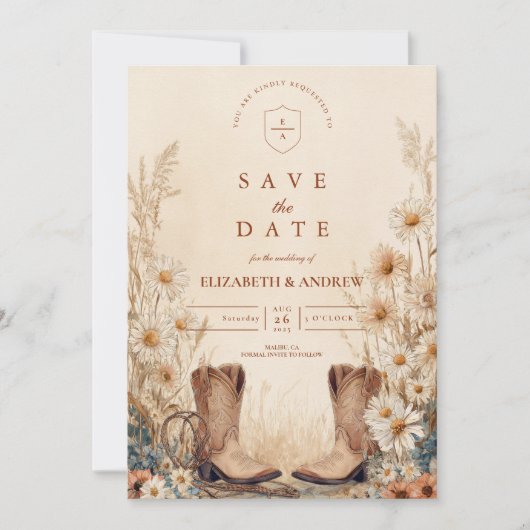 Rustic Country Daisy Boots Wedding Save The Date (Voorkant)