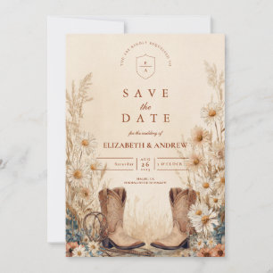 Rustic Country Daisy Boots Wedding Save The Date