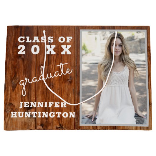 Rustic Country Dark Wood Photo Afstuderen Groot Cadeauzakje (Voorkant)