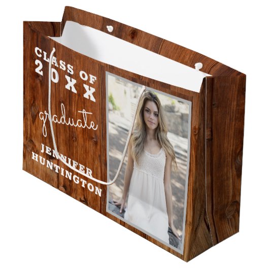 Rustic Country Dark Wood Photo Afstuderen Groot Cadeauzakje (Voorkant Gekanteld)
