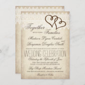 Rustic country Double Hearts Wedding Invitations Kaart (Voorkant / Achterkant)