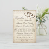 Rustic country Double Hearts Wedding Invitations Kaart (Staand voorkant)