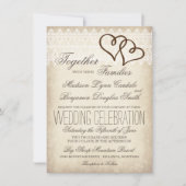 Rustic country Double Hearts Wedding Invitations Kaart (Voorkant)