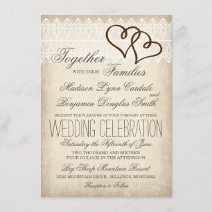 Rustic country Double Hearts Wedding Invitations Kaart