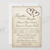 Rustic country Double Hearts Wedding Invitations Kaart (Voorkant)