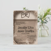 Rustic country Double Hearts Wedding Invitations Kaart (Staand voorkant)