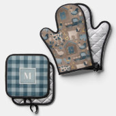 Rustic Country Farmhouse Kitchen Ovenwant & Pannenlap Set (Voorkant / Achterkant)