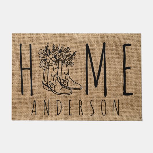 Rustic Country Faux Burlap Cowgirl Laarzen Deurmat (Voorkant)