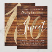 Rustic Country Faux Gold Folie Hout Sweet 16 Kaart (Voorkant / Achterkant)