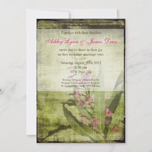 Rustic Country Fireweed Wedding Invitding Pink Kaart (Voorkant)