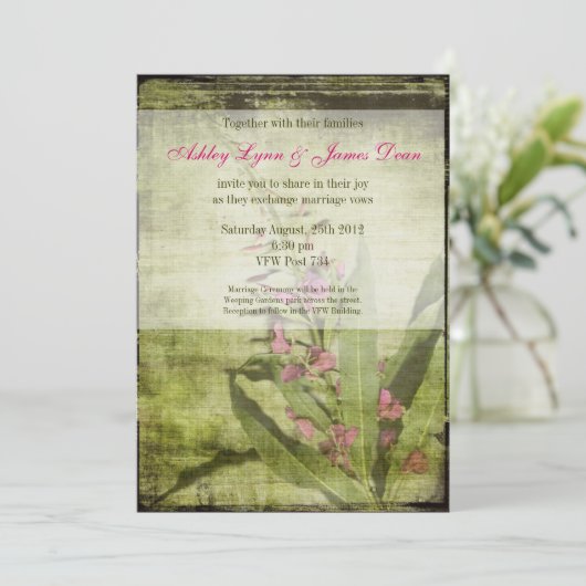 Rustic Country Fireweed Wedding Invitding Pink Kaart (Staand voorkant)