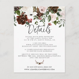 Rustic Country Floral Boho Wedding Guest Details Informatiekaartje