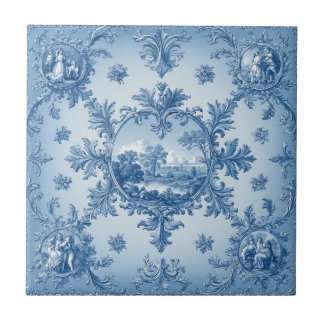 Rustic Country Floral Motif Dusty Blue Muted Tones Tegeltje