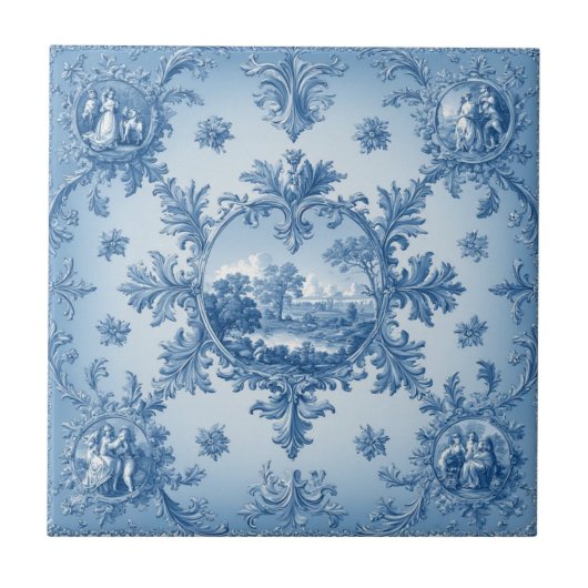 Rustic Country Floral Motif Dusty Blue Muted Tones Tegeltje (Voorkant)