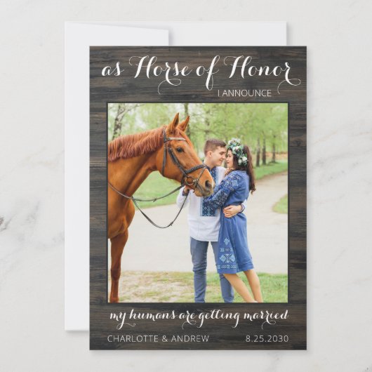 Rustic Country Foto personaliseert Pet Horse Weddi Save The Date (Voorkant)
