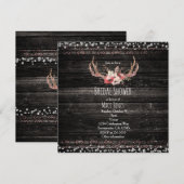 Rustic Country Glam Flowers & Antlers Uitnodiging (Voorkant / Achterkant)