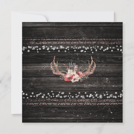Rustic Country Glam Flowers & Antlers Uitnodiging (Achterkant)