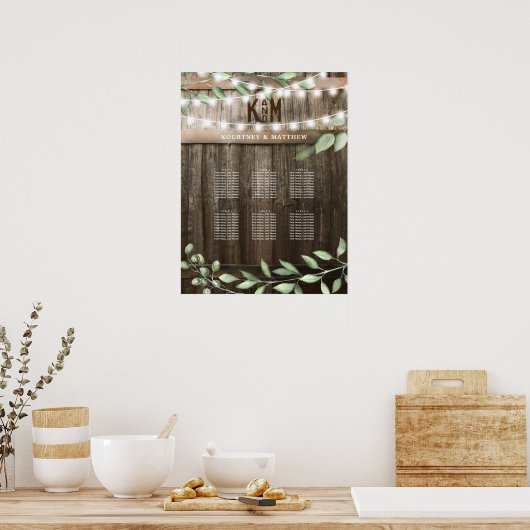 Rustic Country Greenery Wedding Seating Chart Poster (Keuken)