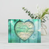 Rustic Country Heart Aqua Wood Wedding Invitations Kaart (Staand voorkant)