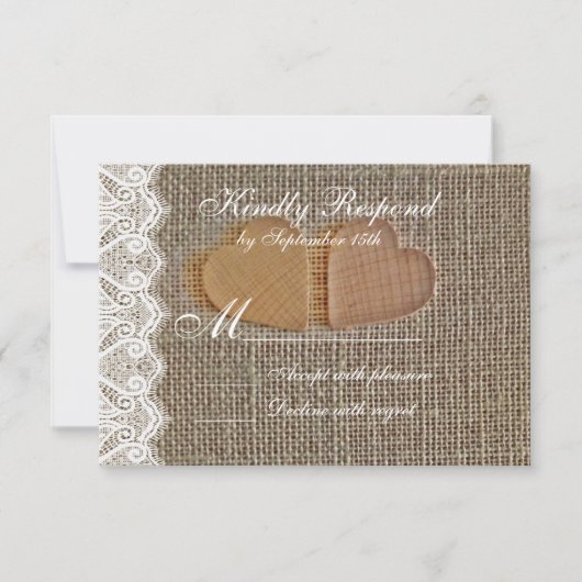 Rustic Country Hearts Burlap Lace Wedding RSVP (Voorkant)