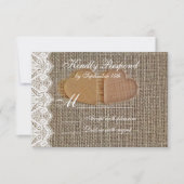 Rustic Country Hearts Burlap Lace Wedding RSVP Kaartje (Voorkant)