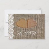 Rustic Country Hearts Burlap Lace Wedding RSVP Kaartje (Achterkant)