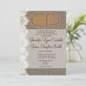 Rustic Country Hearts Burlap Wedding Invites Kaart (Staand voorkant)