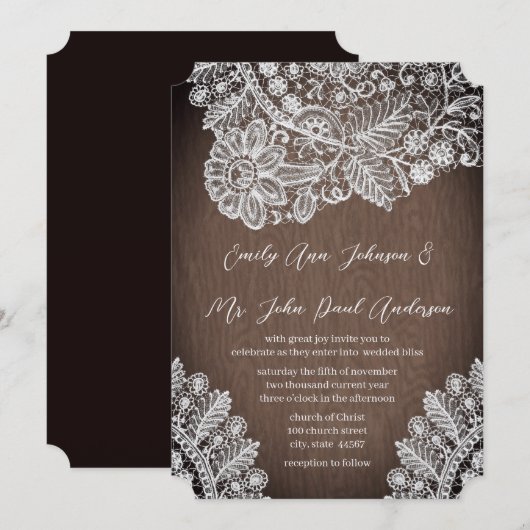 Rustic Country Heirloom Lace Wedding Invitations Kaart (Voorkant / Achterkant)